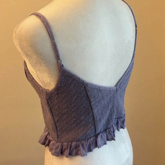 UO Janae Ruffle Lavender Cami Dot Embroidered Smocked Top - Picture 5 of 10